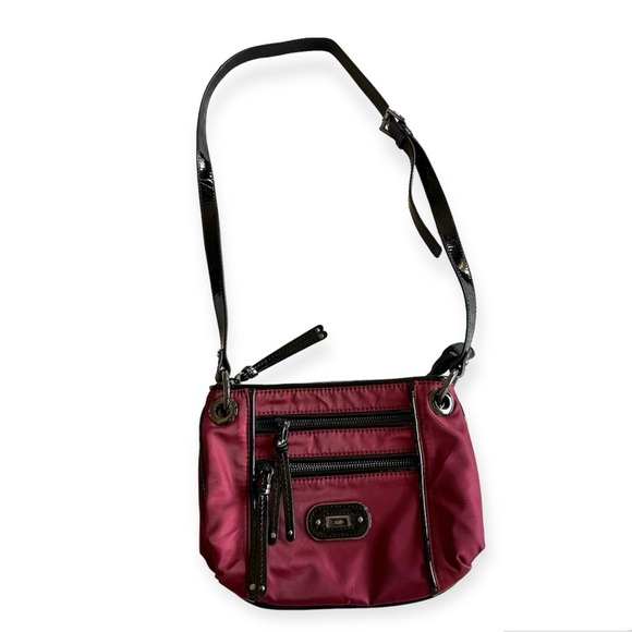 Rafe New York Patent Leather Details Burgundy Canvas Shoulder Bag Purse - Picture 1 of 11